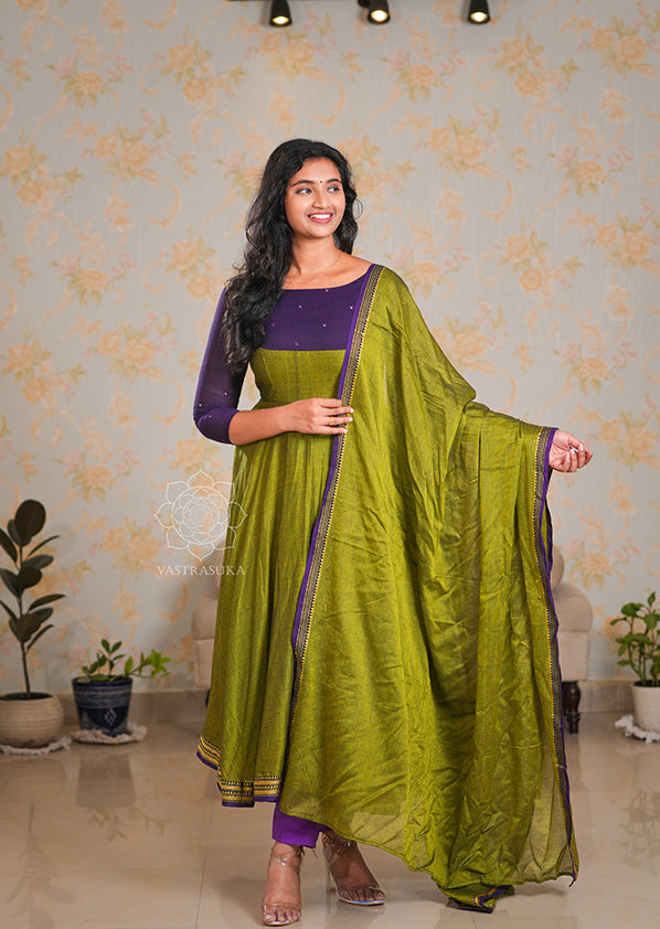 Mehandi Green Handloom Anarkali