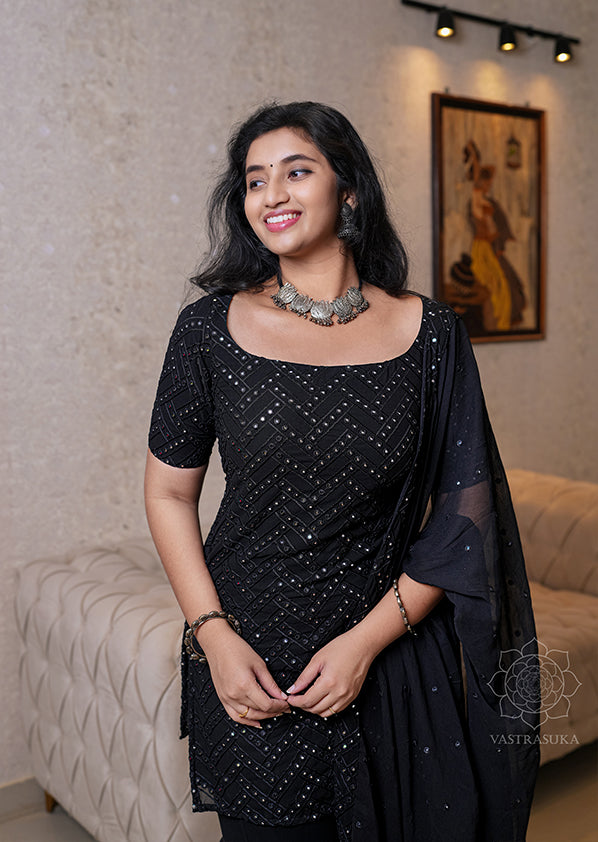 Sparkling Black Sharara Set