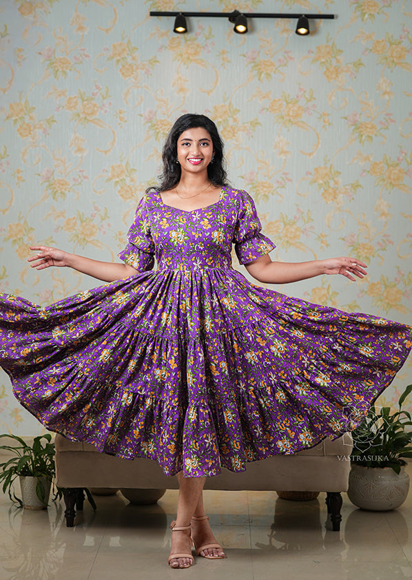 Violet Floral Flared Dress