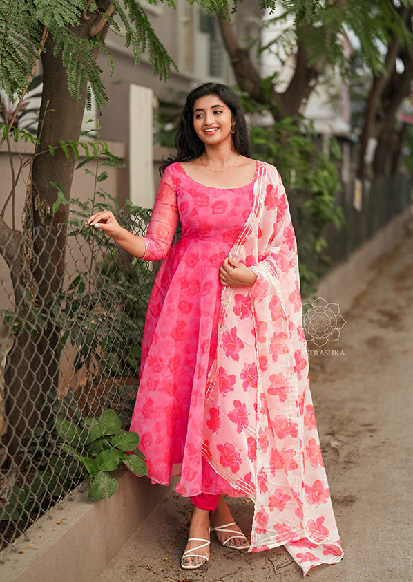 Hot Pink Organza Anarkali