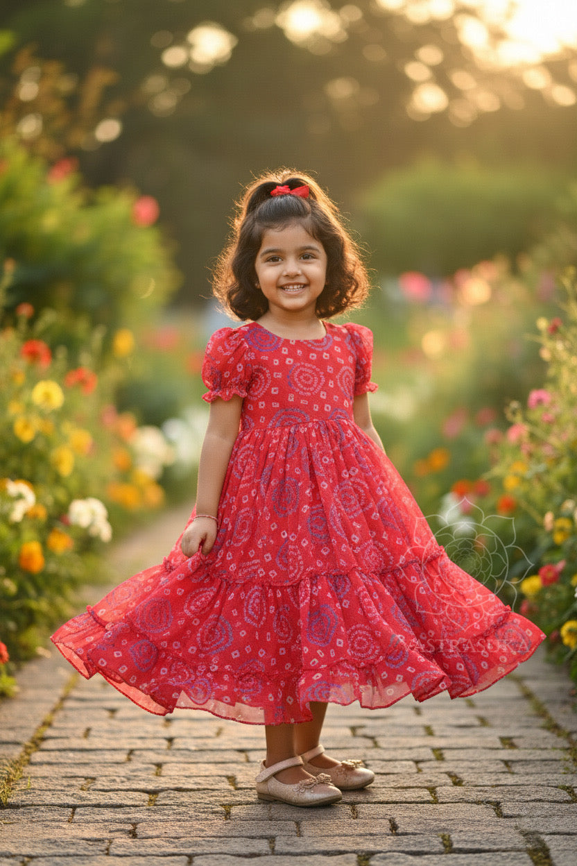Crimson Red Bandhani Frock