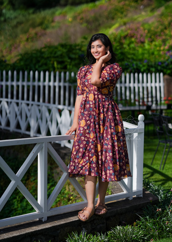 Wine floral Kalamkari