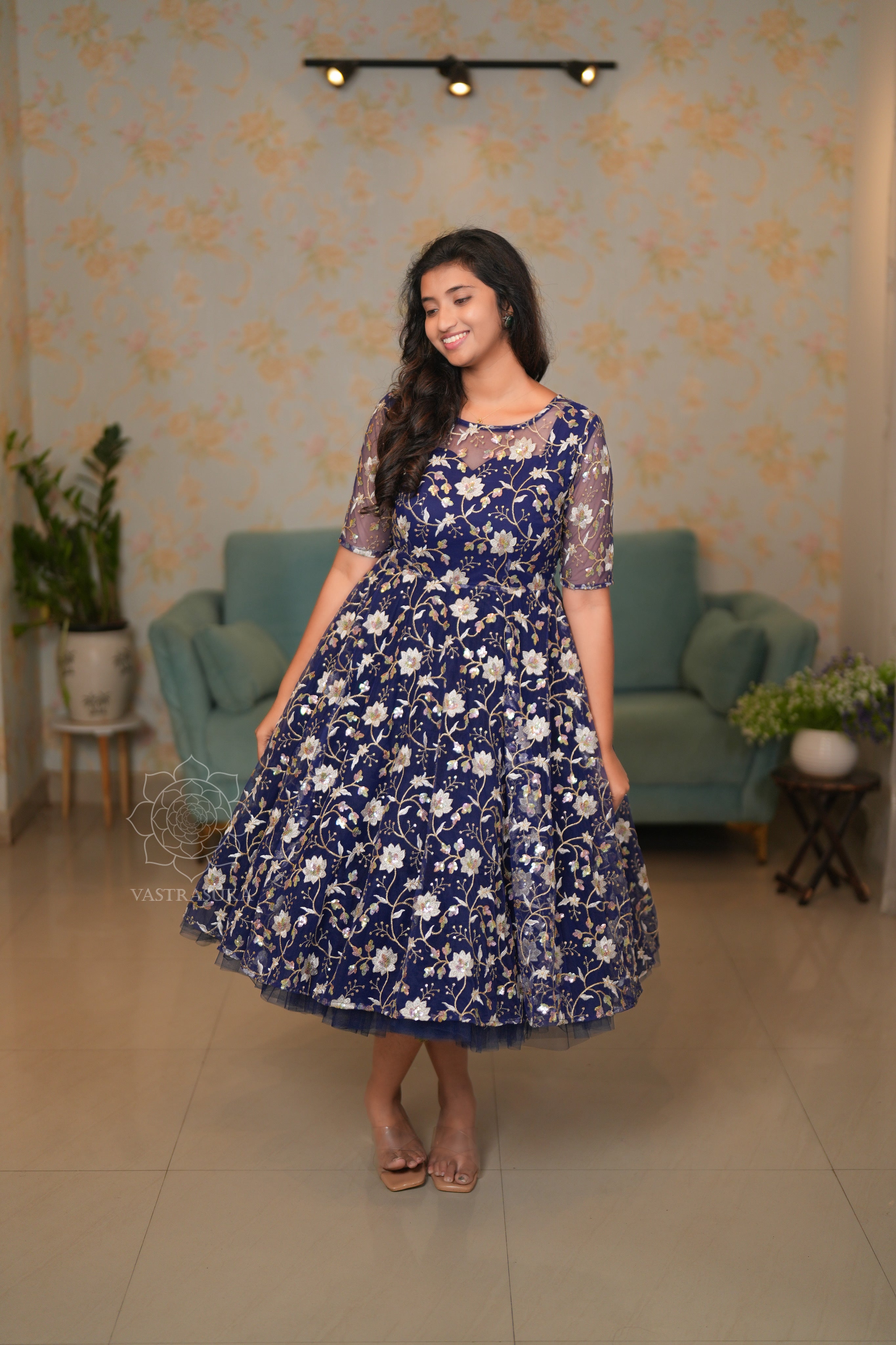 Navy blue net layered Short Dress