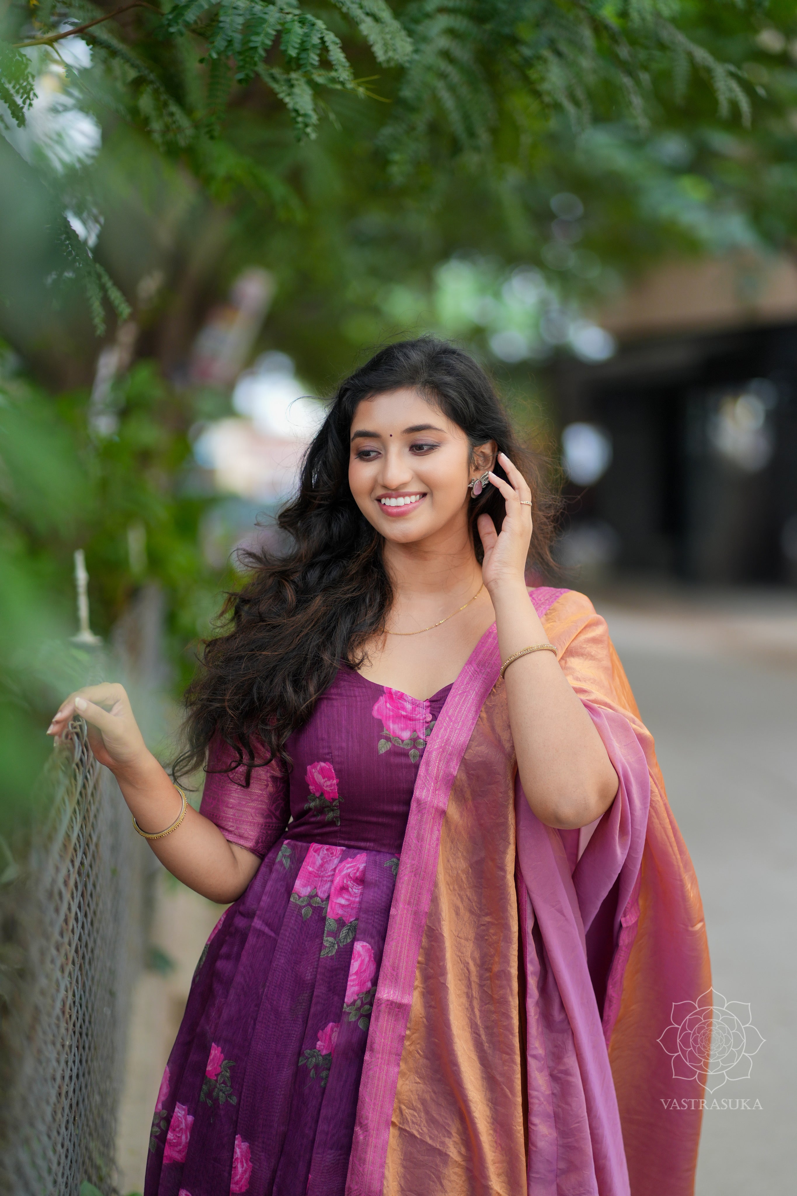 Wine red cotton Kanchi floral long dress