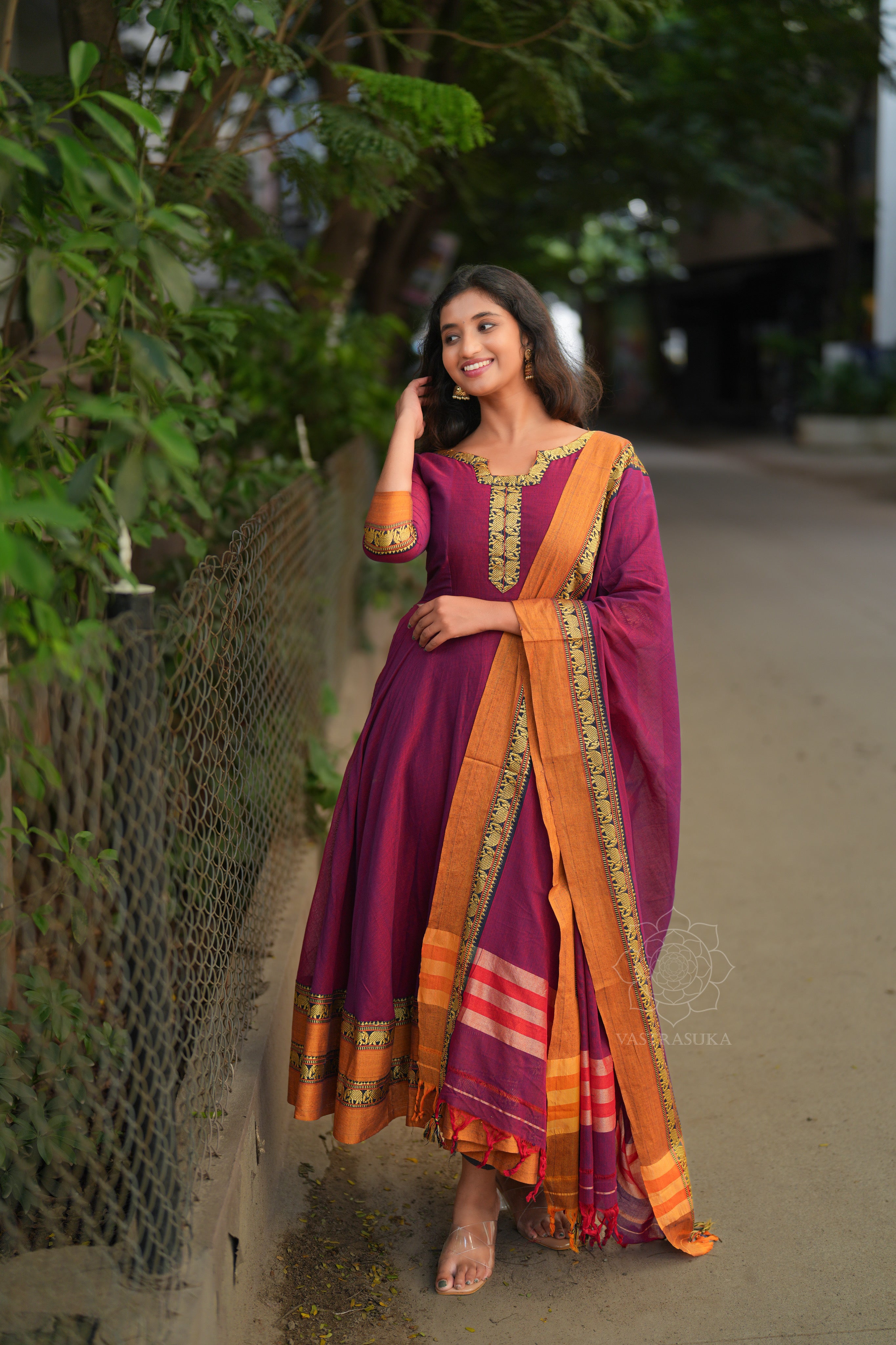 Magenta Pink Handloom Anarkali