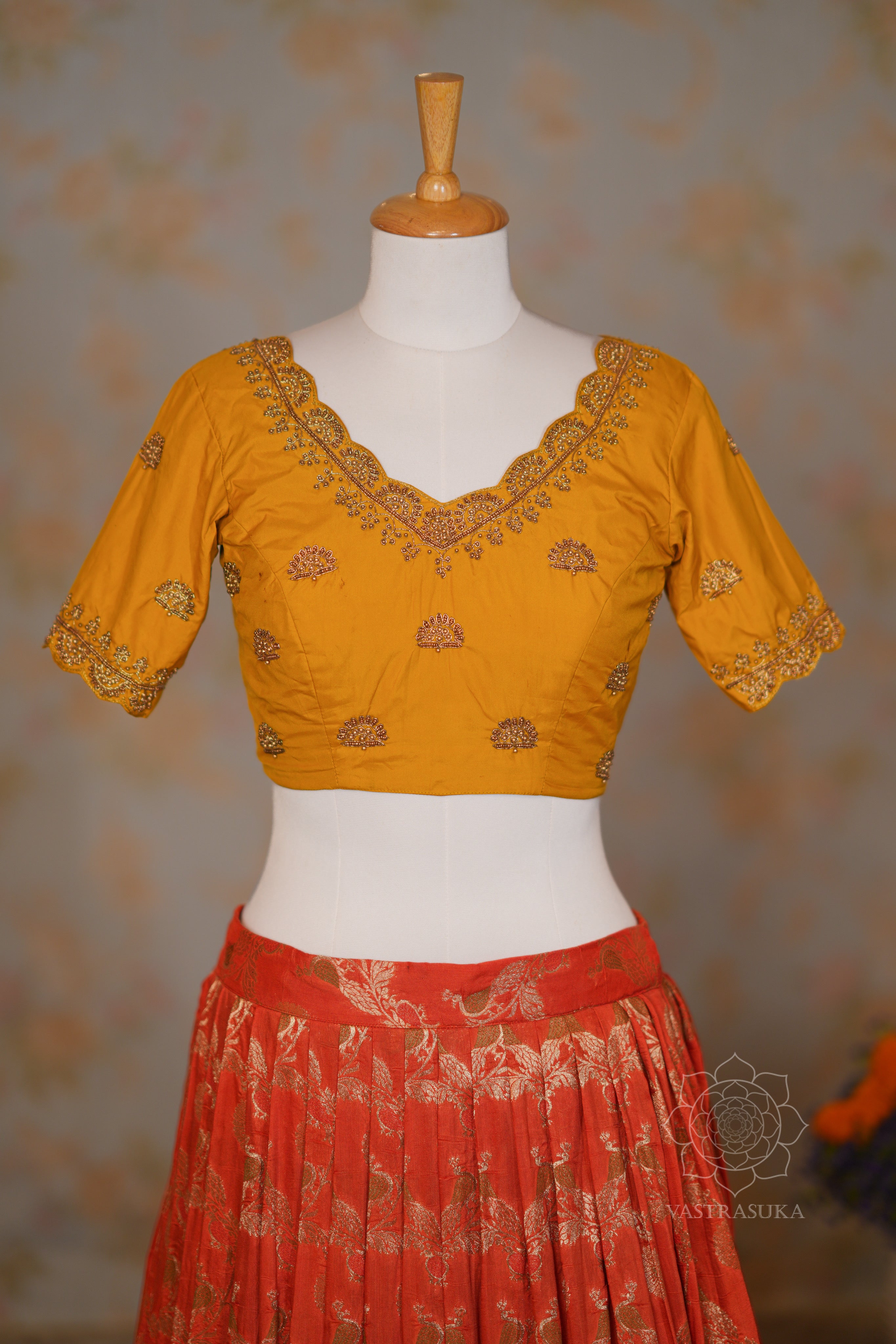 Orange Zari Weaved Half Saree