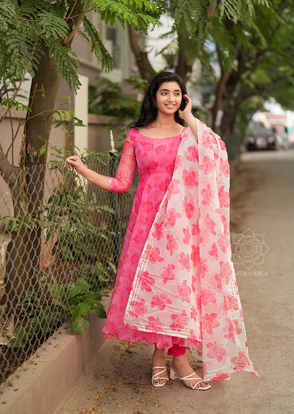 Hot Pink Organza Anarkali