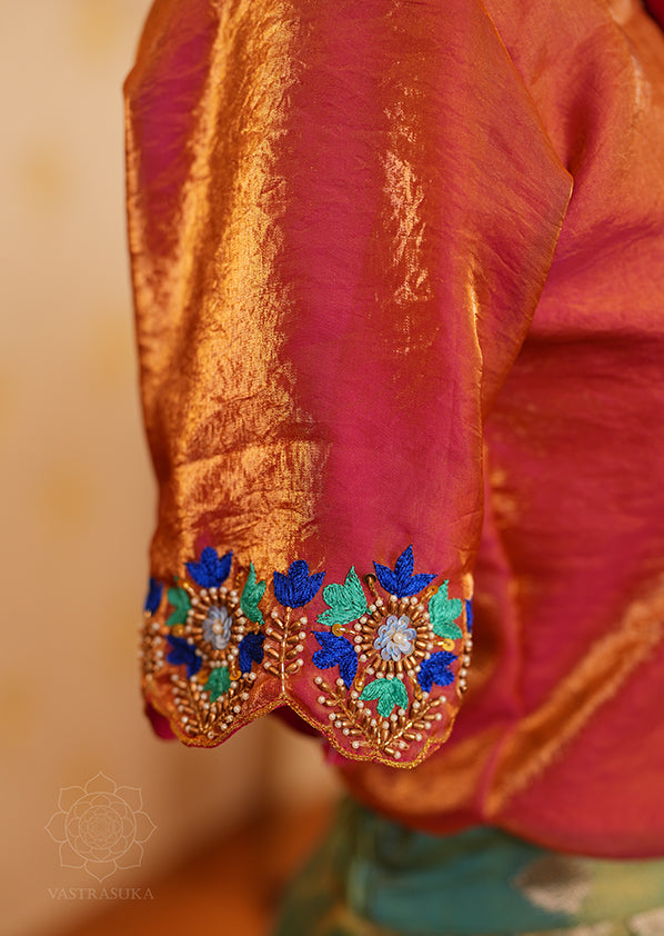Rama Green Silk Tissue Half Saree