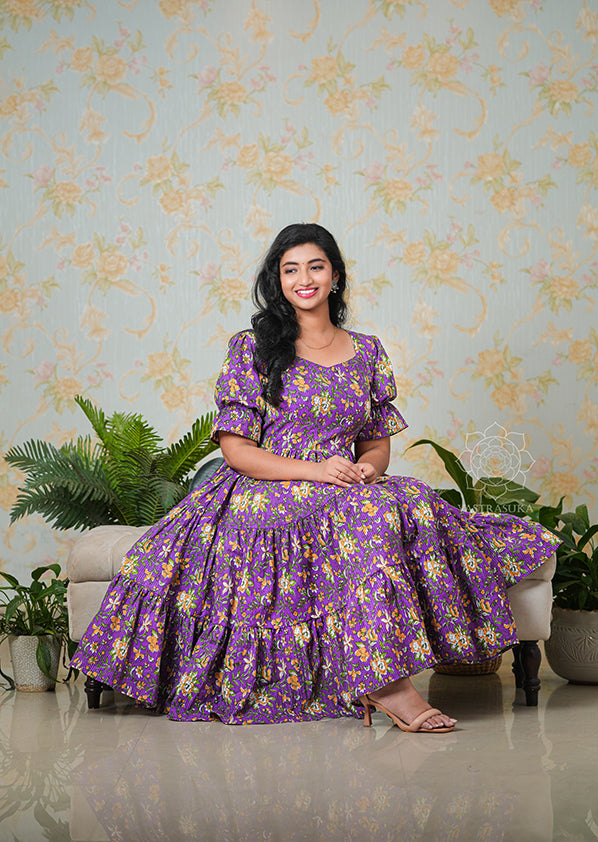 Violet Floral Flared Dress