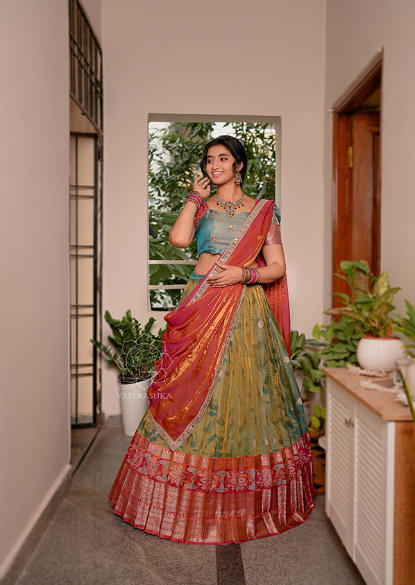 Rama Green Silk Tissue Half Saree