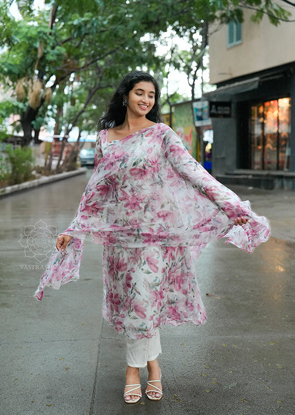 White Floral Chiffon Anarkali