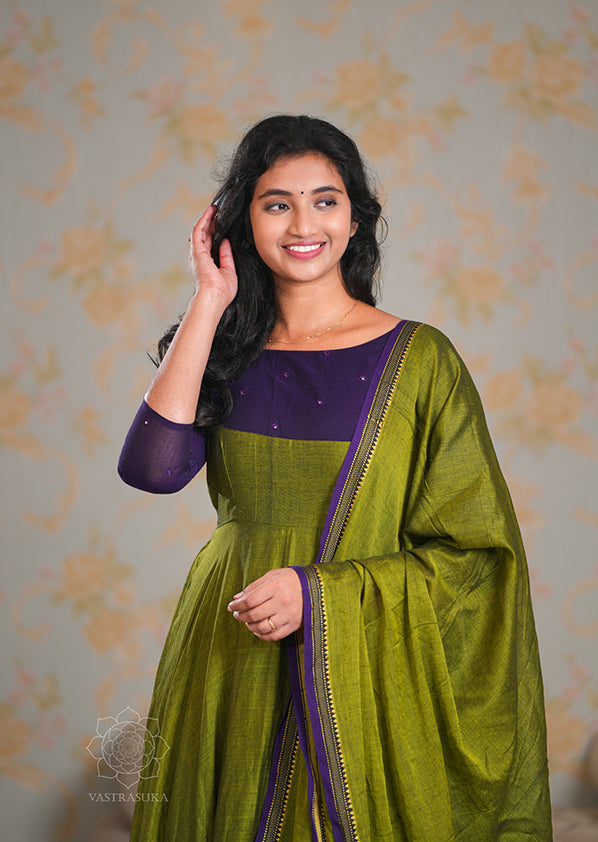 Mehandi Green Handloom Anarkali