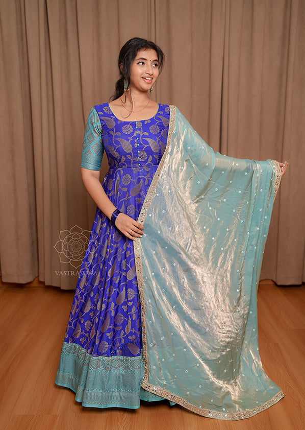 Royal Blue Banaras Dupion Dress