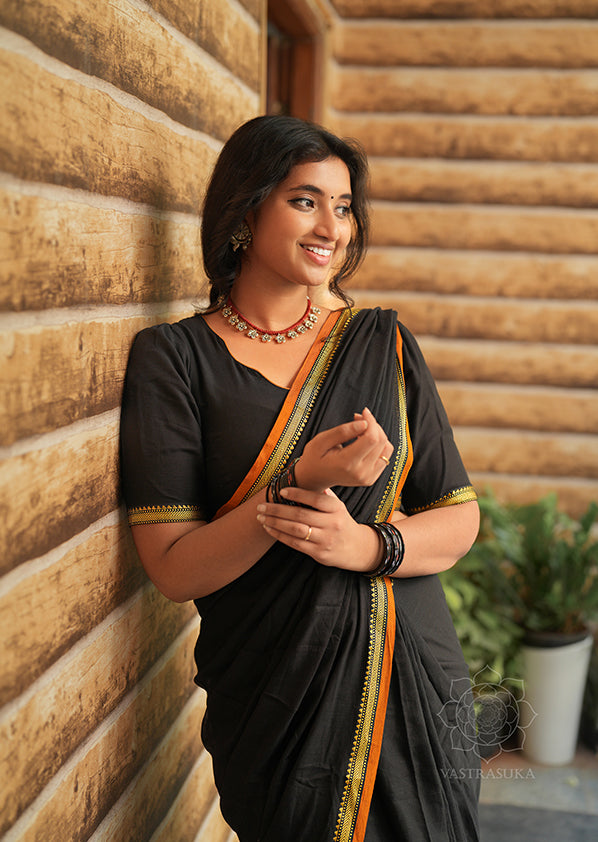 Black Narayanapet Small Border Saree