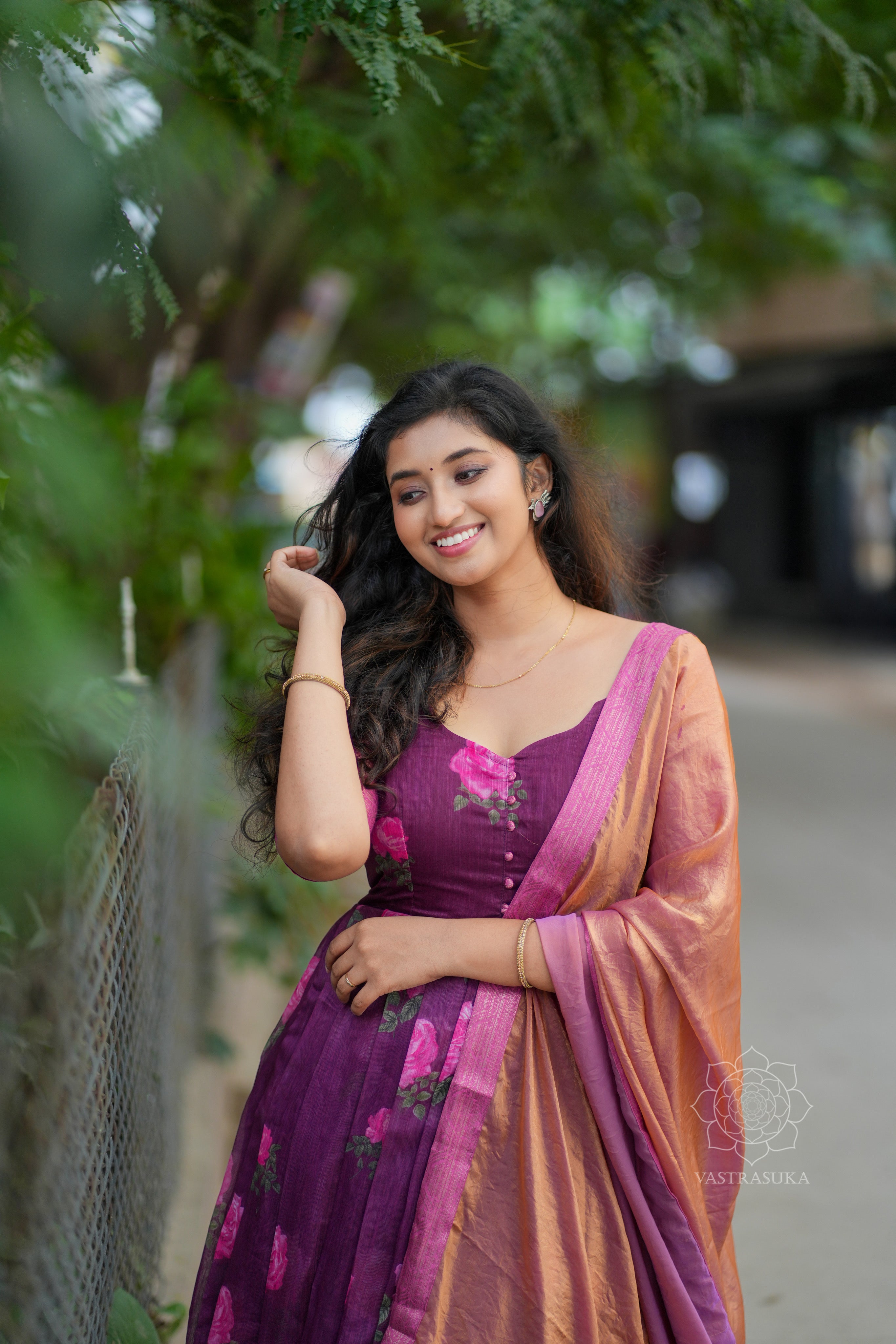 Wine red cotton Kanchi floral long dress