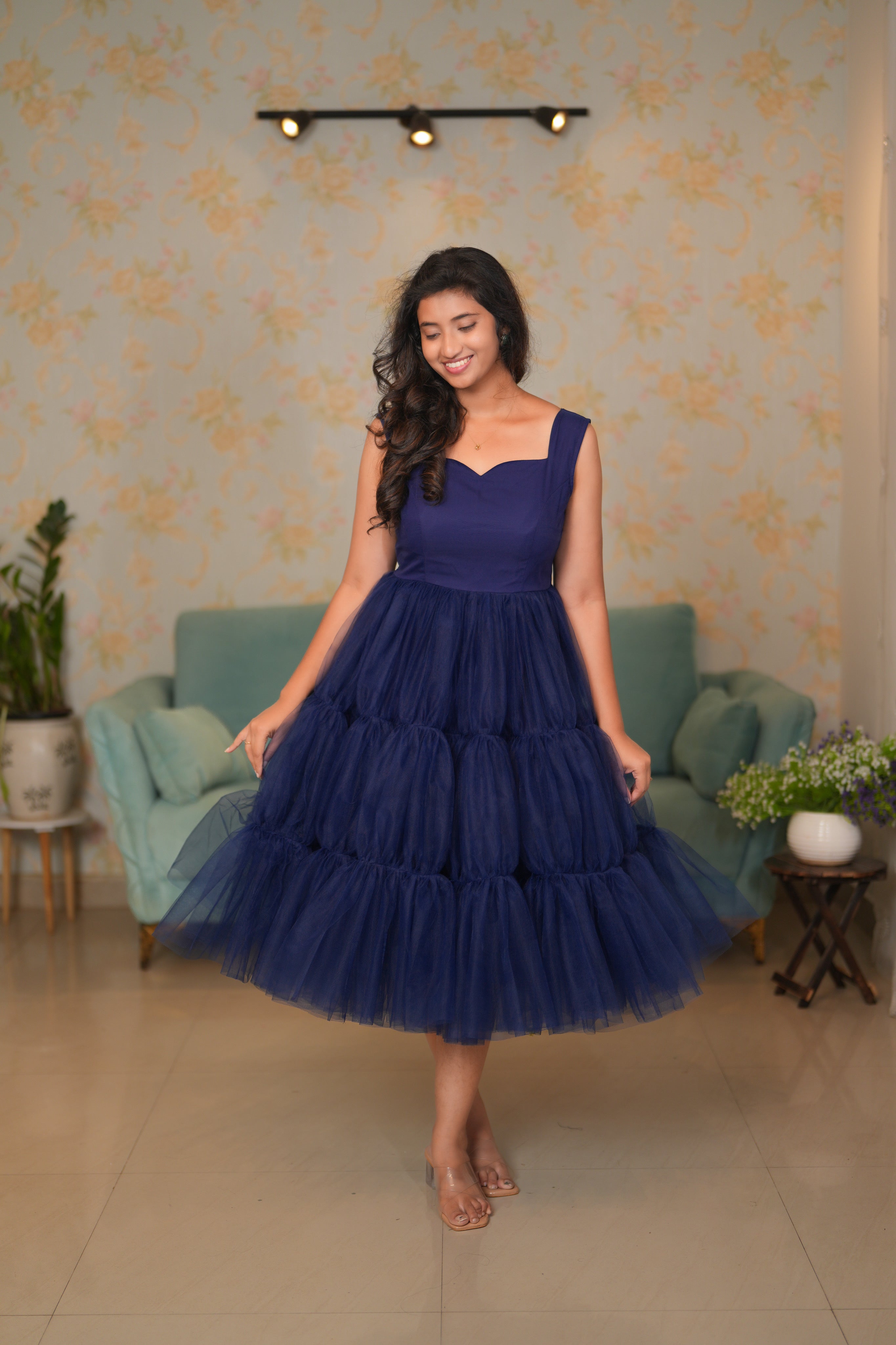 Navy blue net layered Short Dress