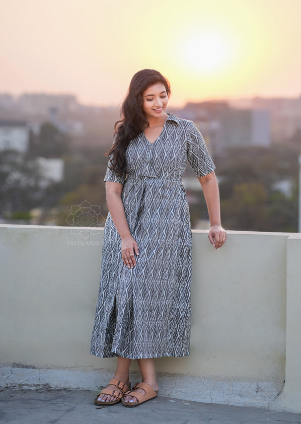 grey patterned dress Bloom Service Grey Multi Floral Cutout Bodice Midi Dress