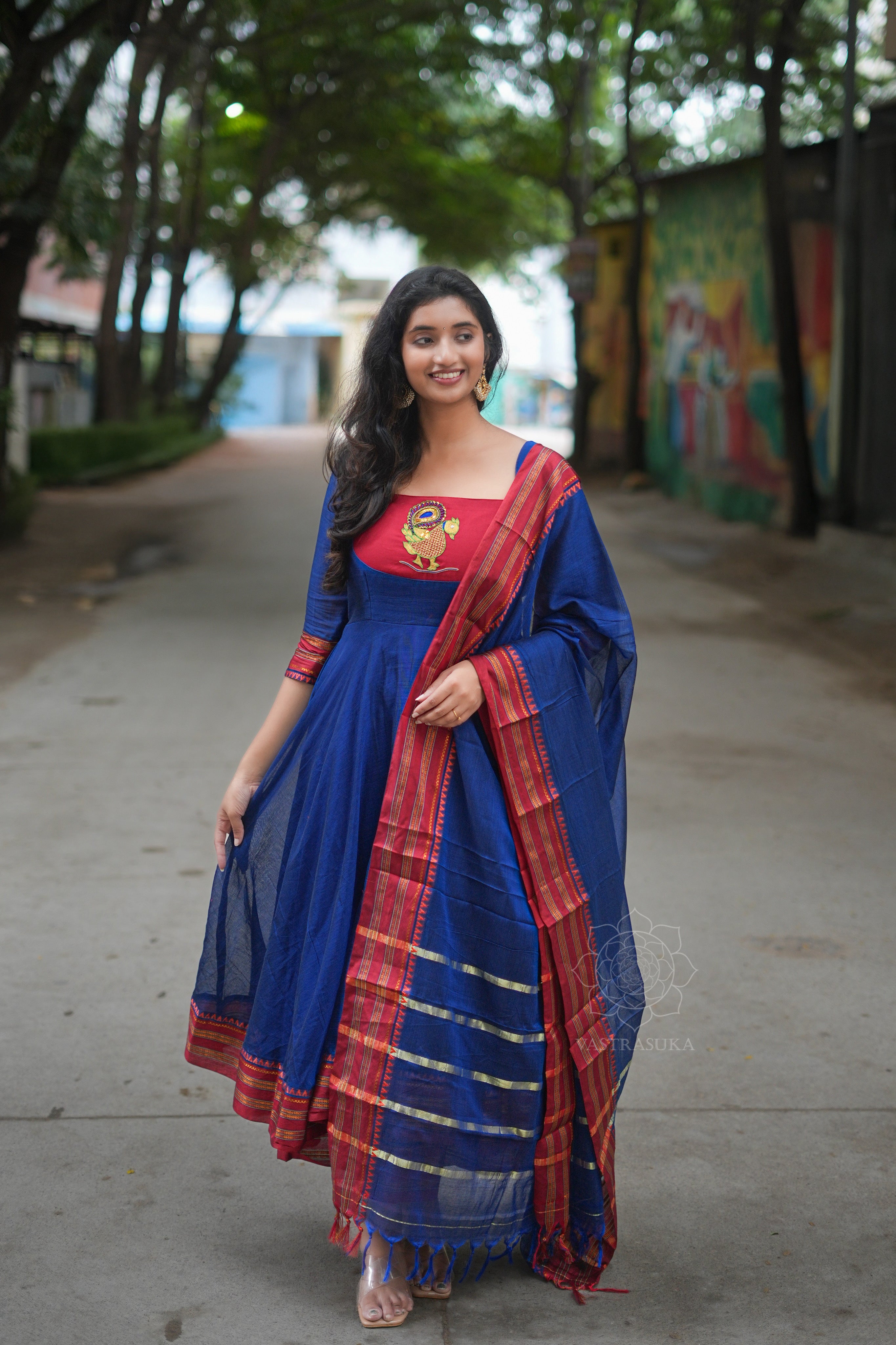 Royal blue handloom Anarkali