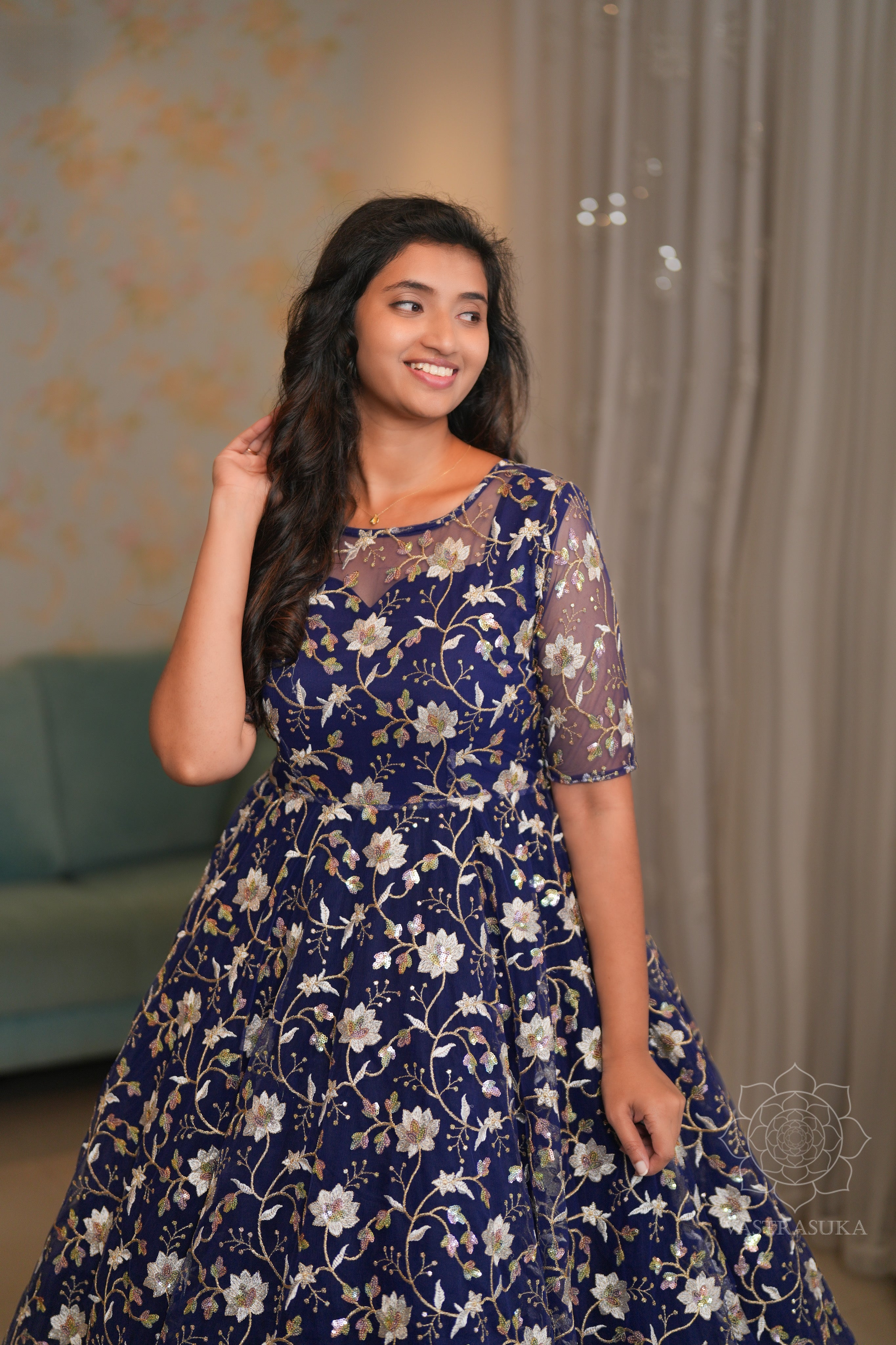 Navy blue net layered Short Dress