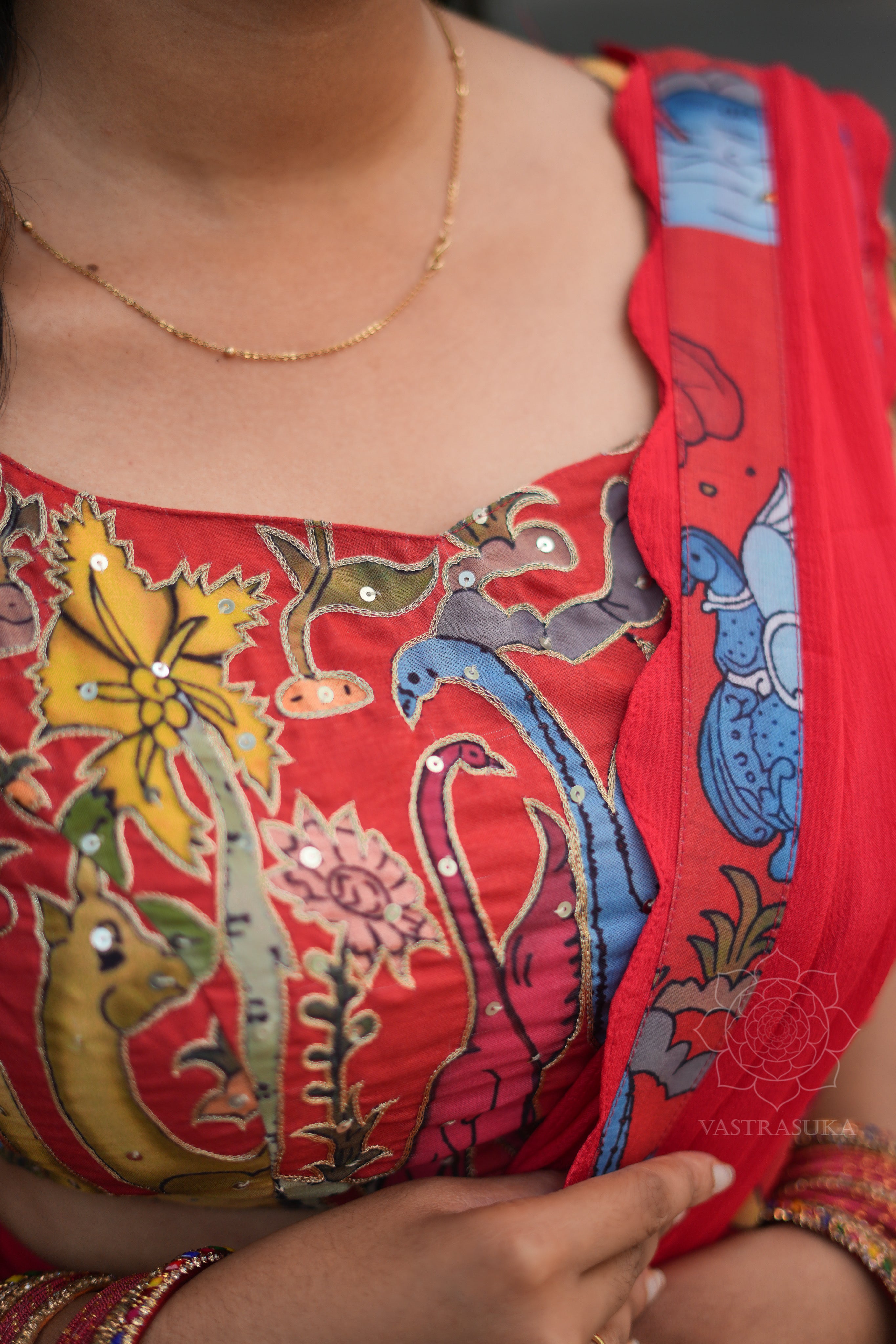 Red kalamkari lehanga set&nbsp;