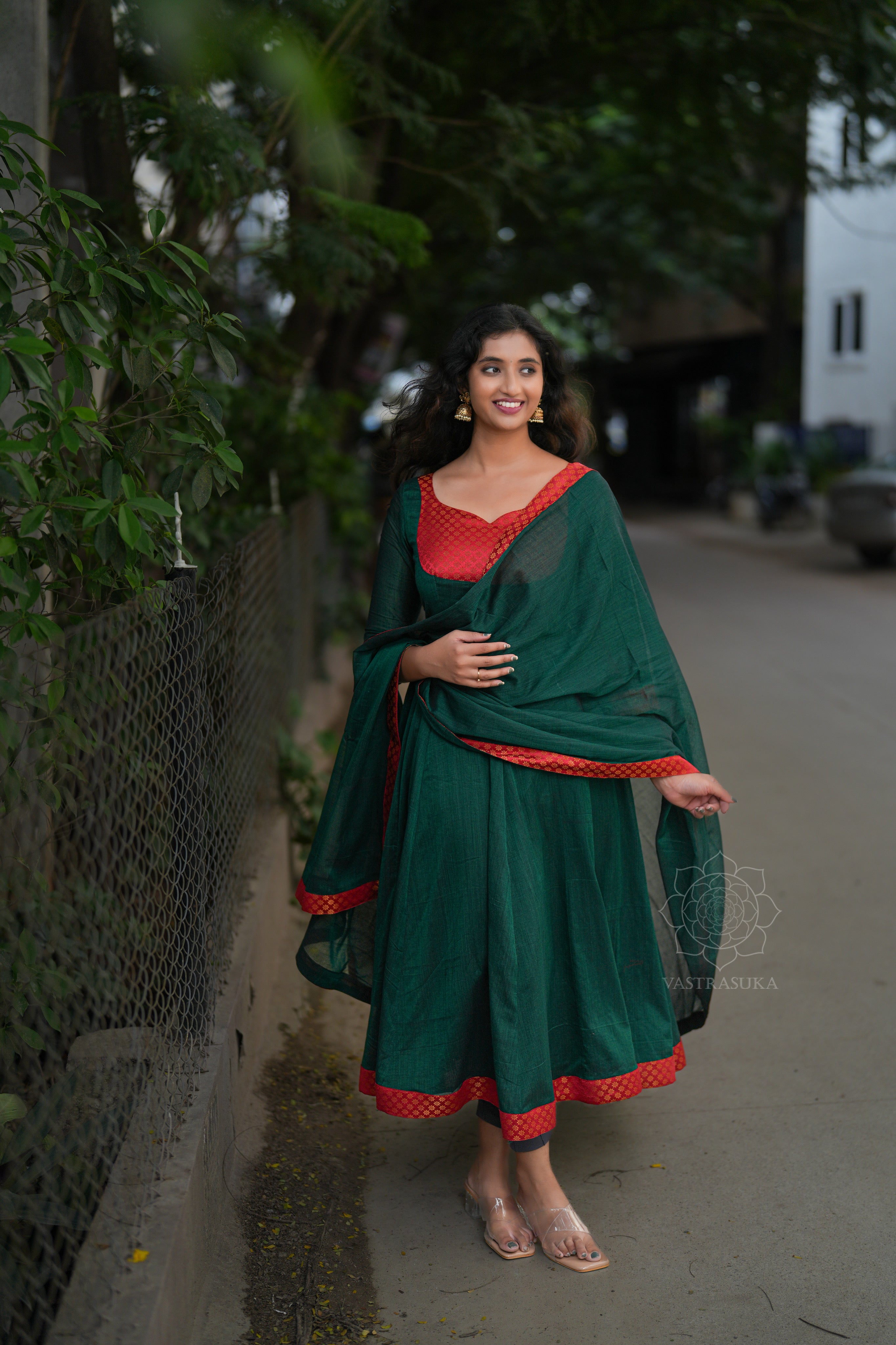 Green Handloom Anarkali