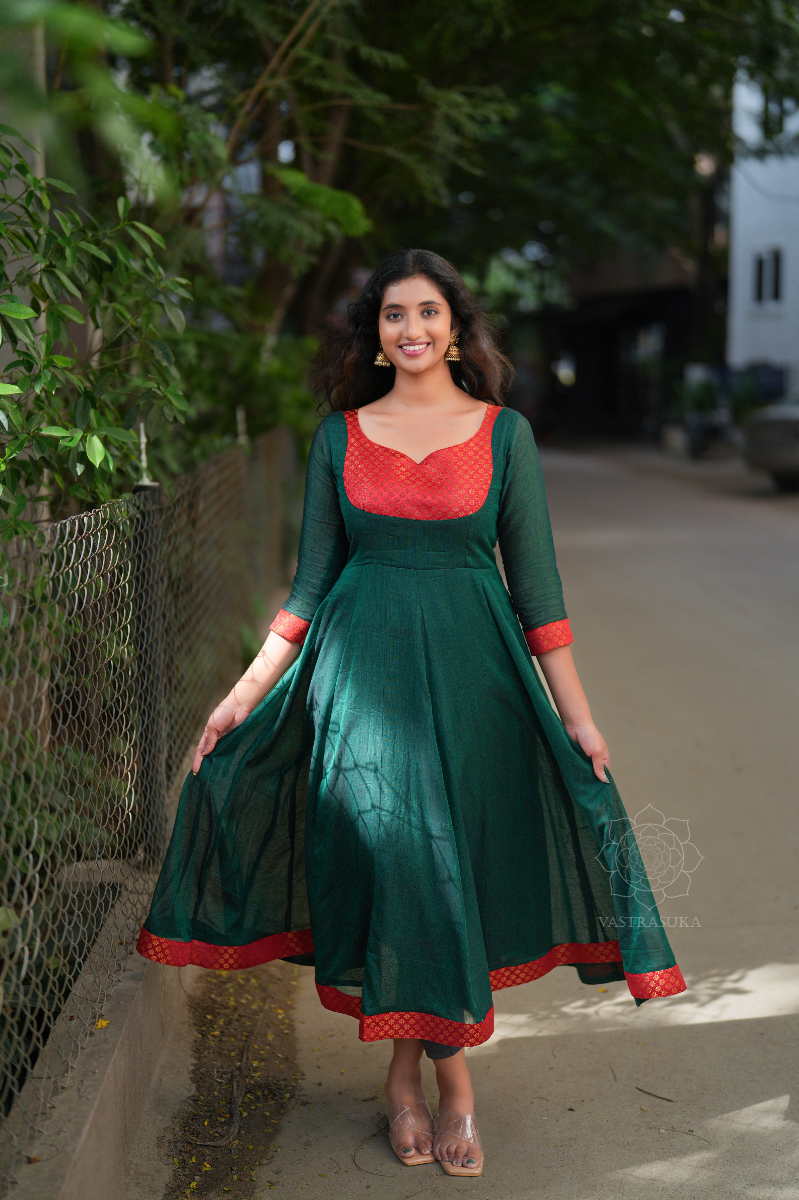 Green Handloom Anarkali