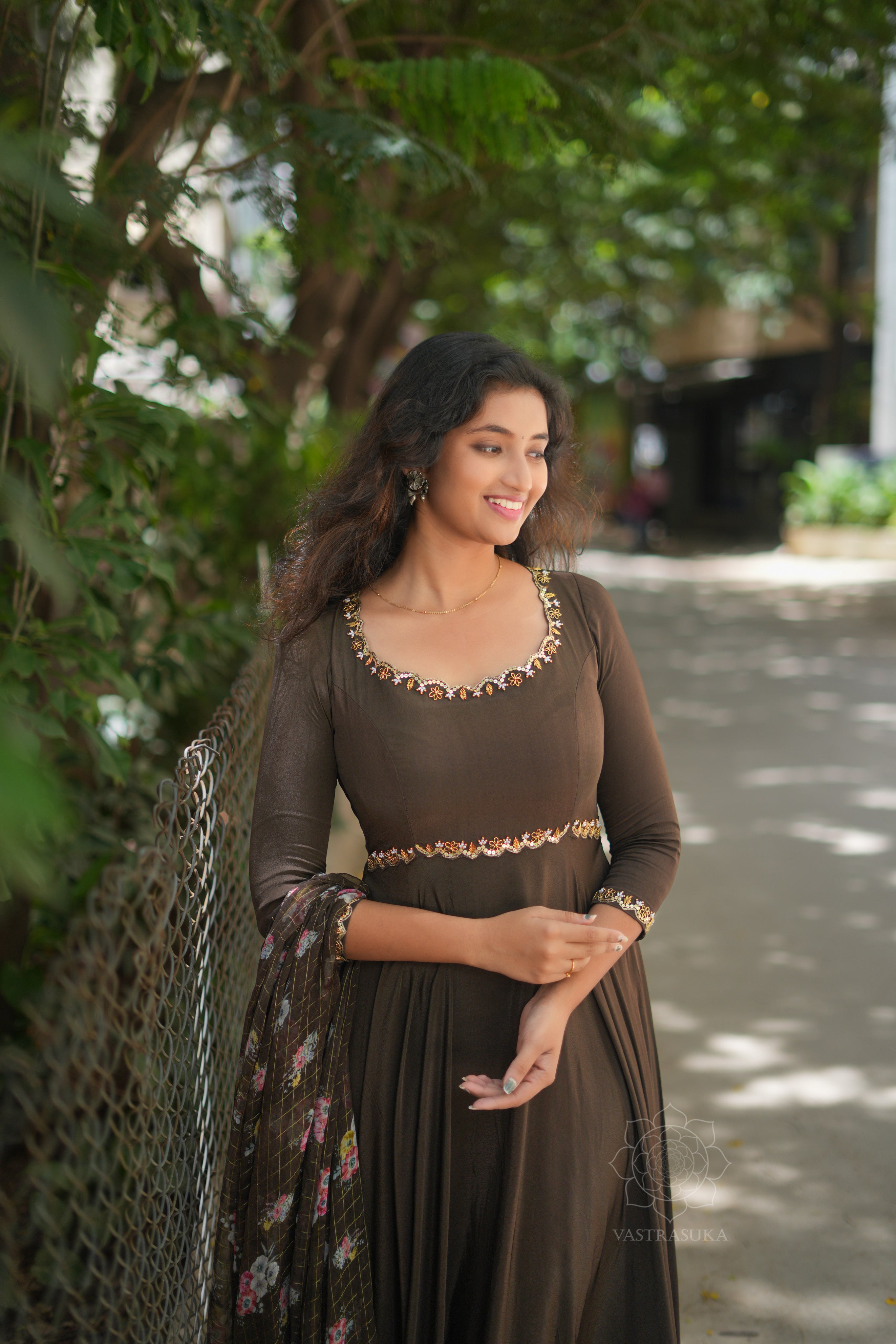 Cacao Pure Crepe Anarkali Dress