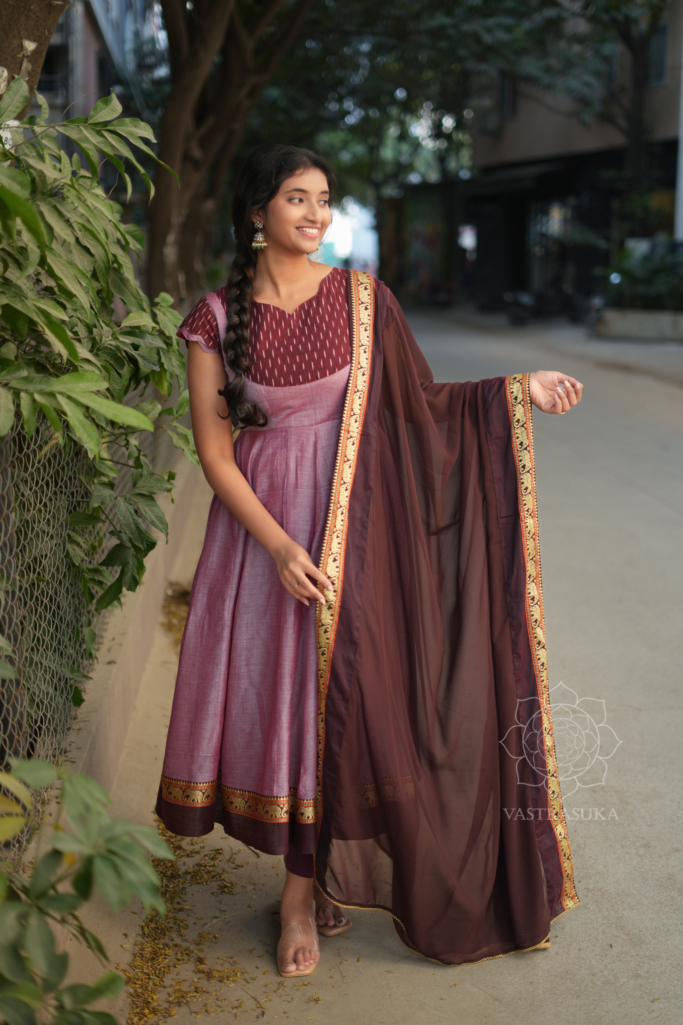 Peach Rose Handloom Anarkali