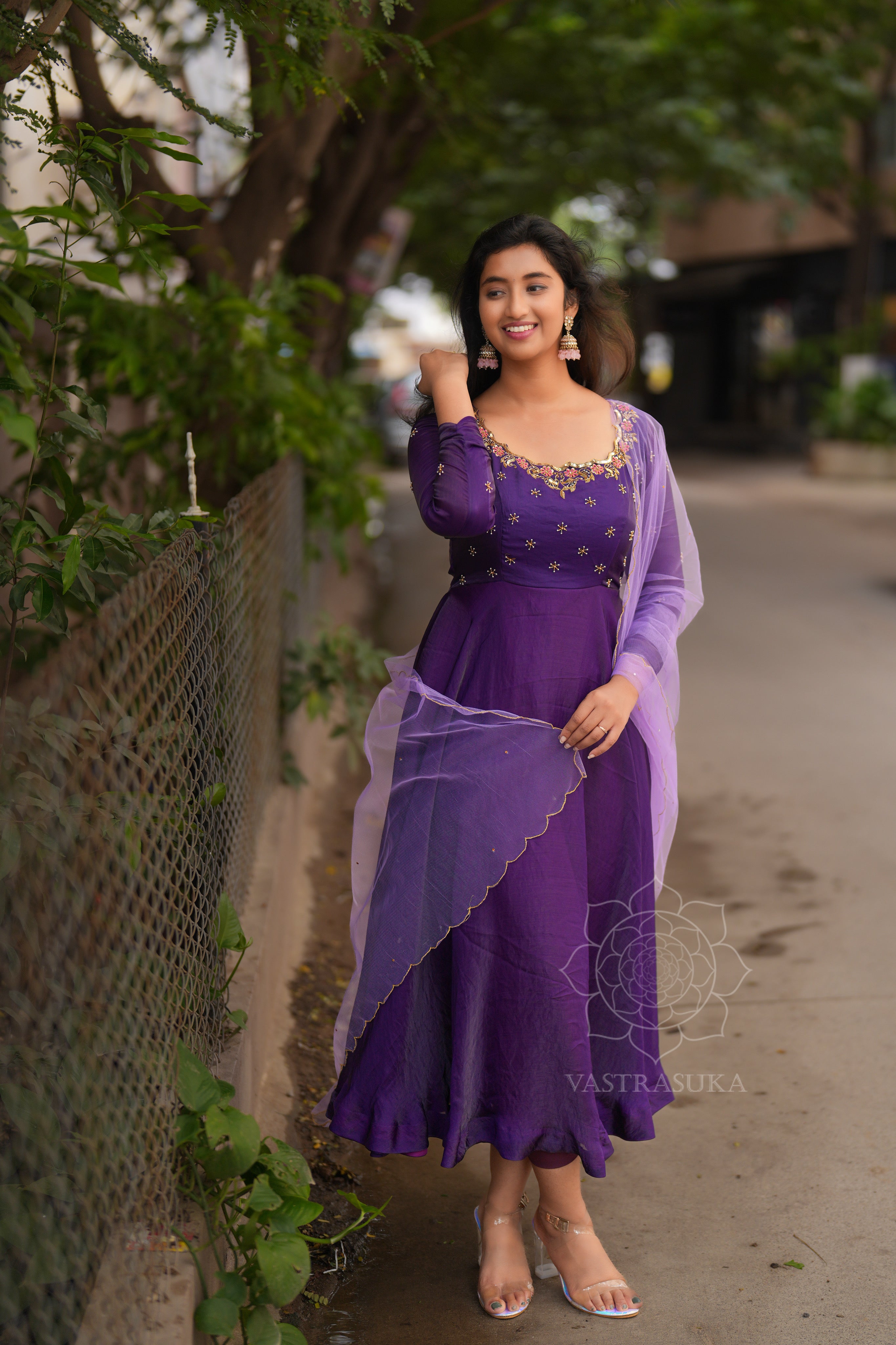 Purple space silk Anarkali