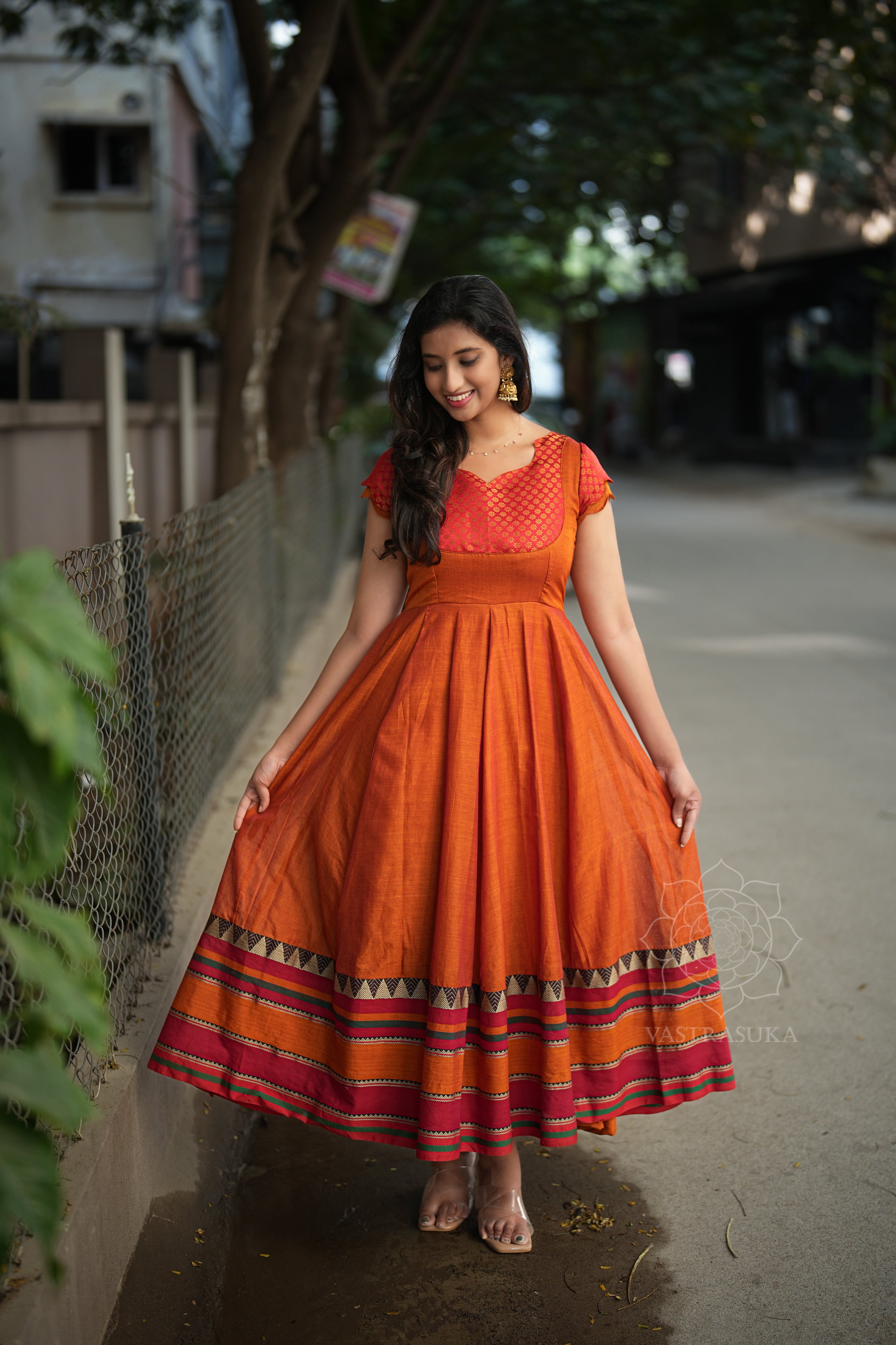 Sunshine Orange handloom Anarkali