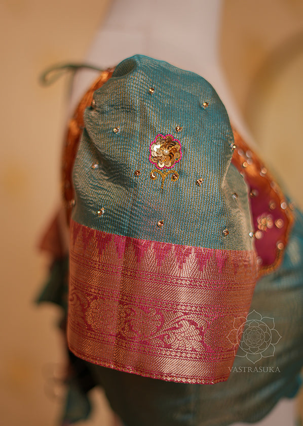 Rama Green Silk Tissue Half Saree