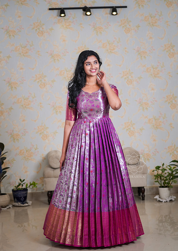 banarasi long dress design Banarasi Gown Gajiwala