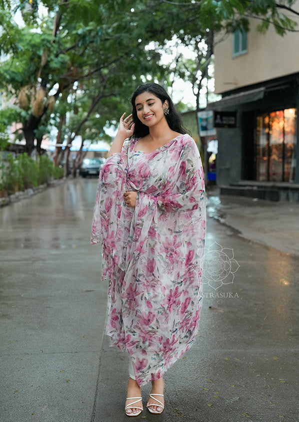 White Floral Chiffon Anarkali