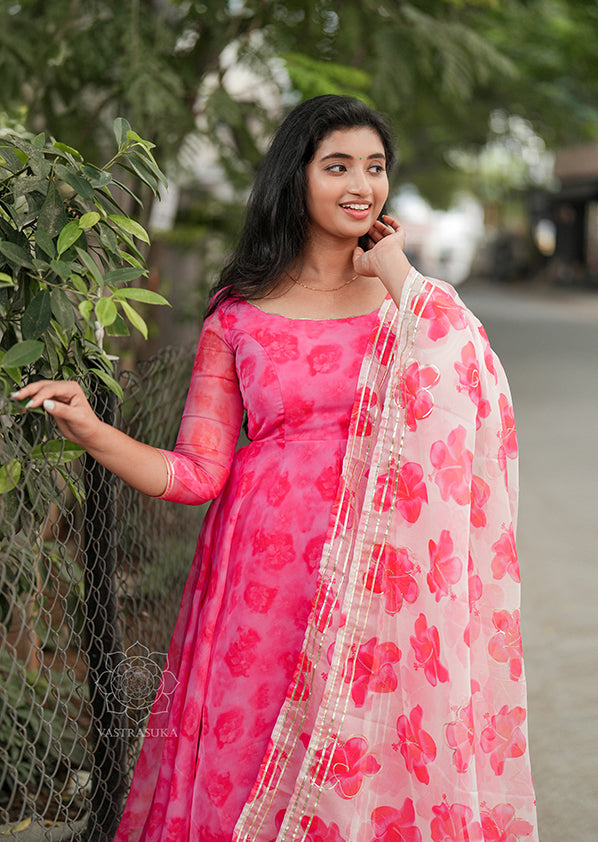 Hot Pink Organza Anarkali
