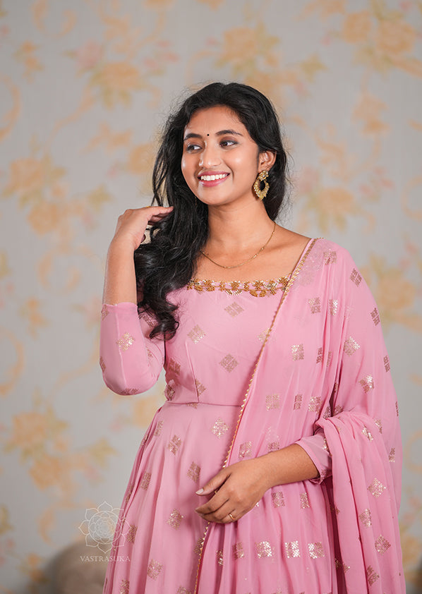 Baby Pink Georgette Anarkali Set