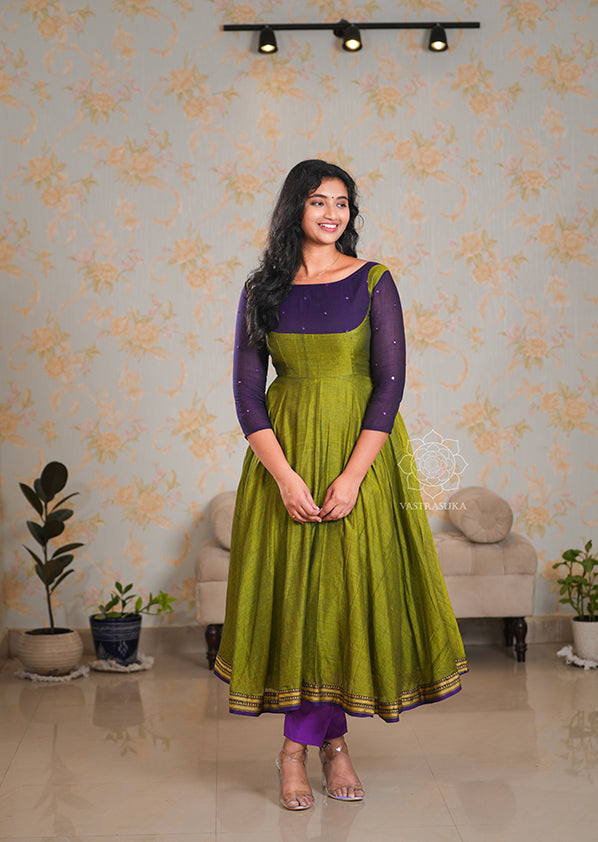 Mehandi Green Handloom Anarkali