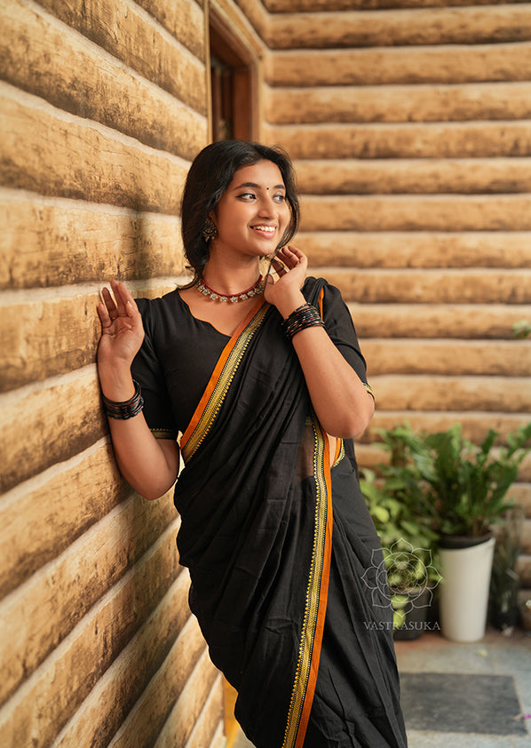 Black Narayanapet Small Border Saree