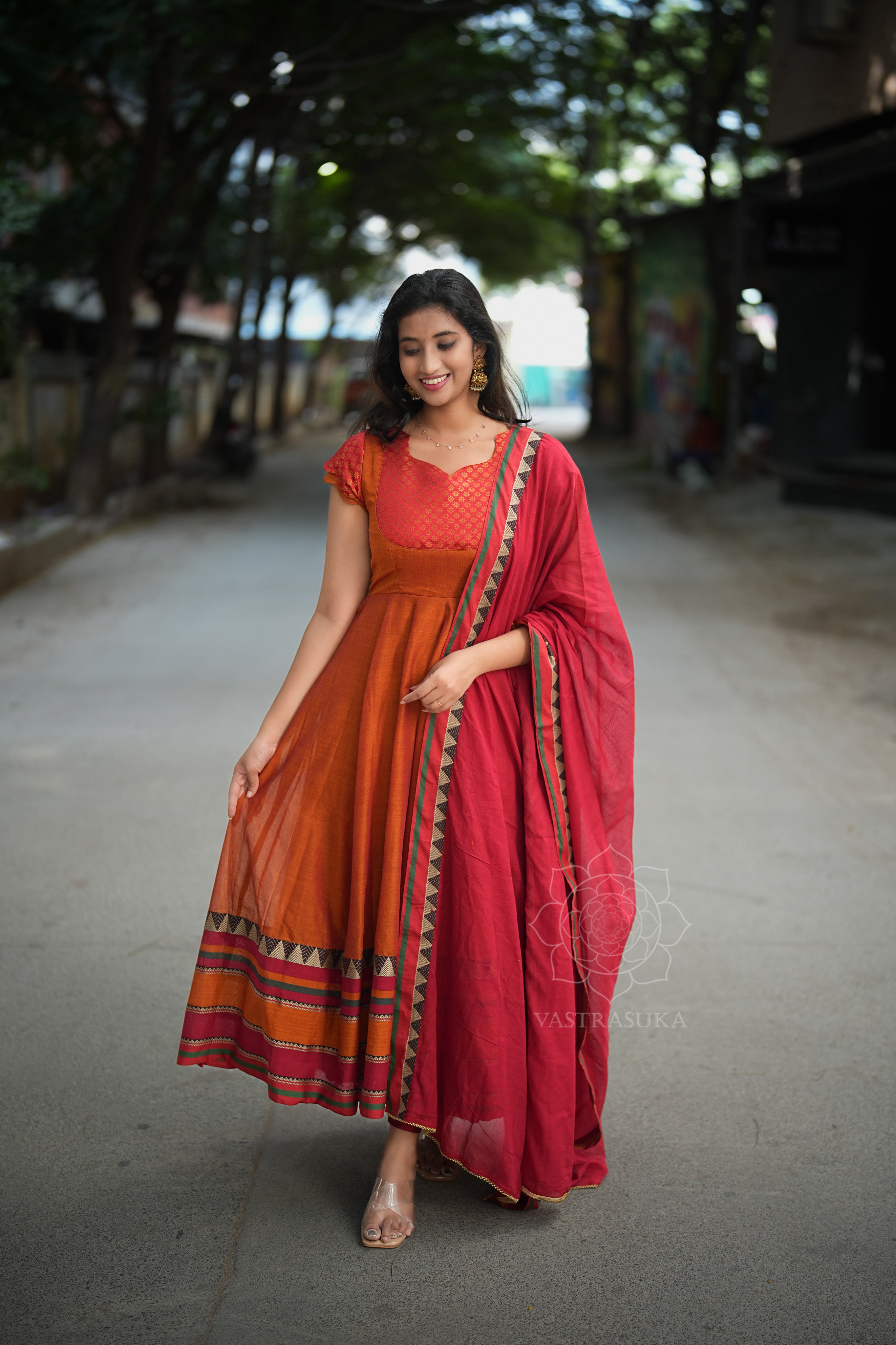 Sunshine Orange handloom Anarkali