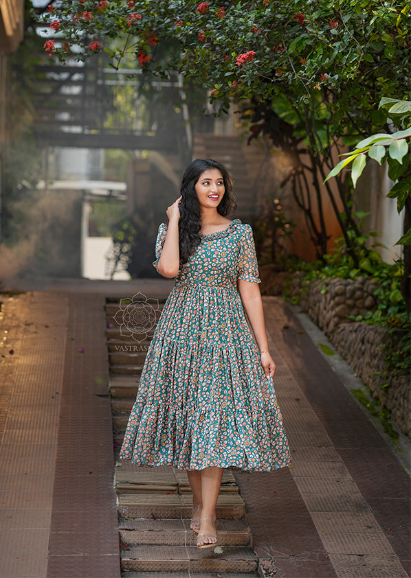 Jade Green Kalamkari Short Dress