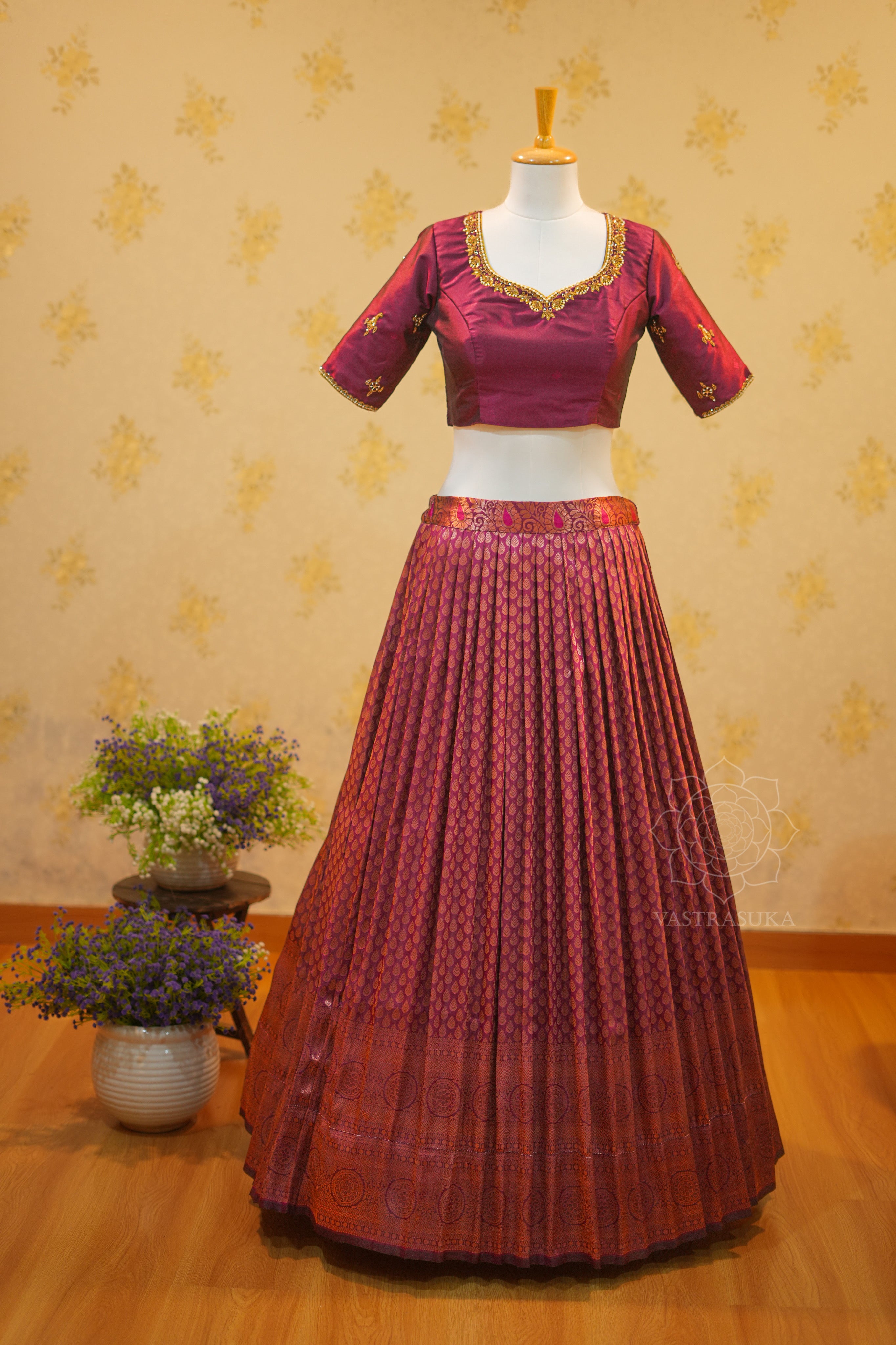 Wine Banaras half saree