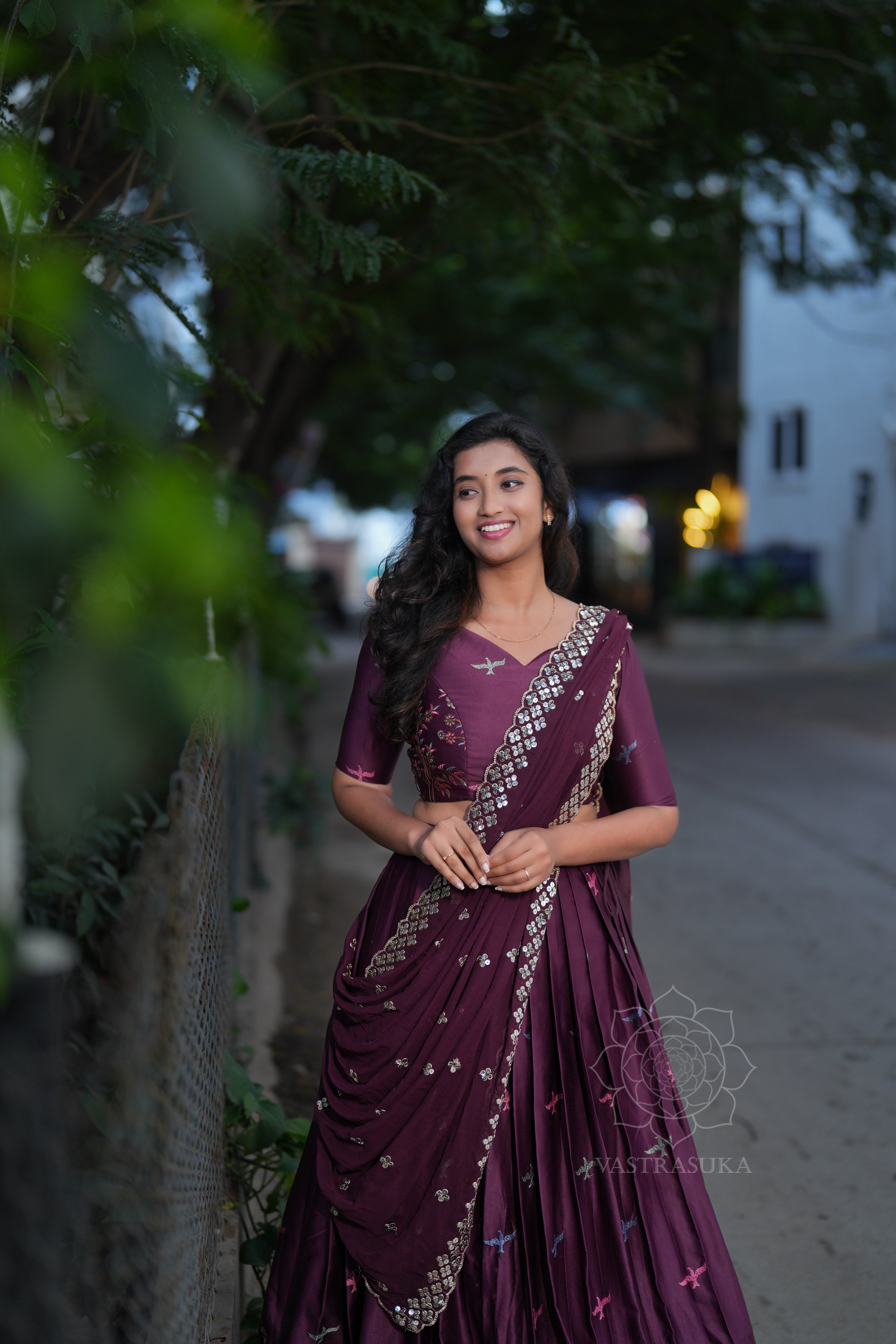 Wine emroidery lehanga set