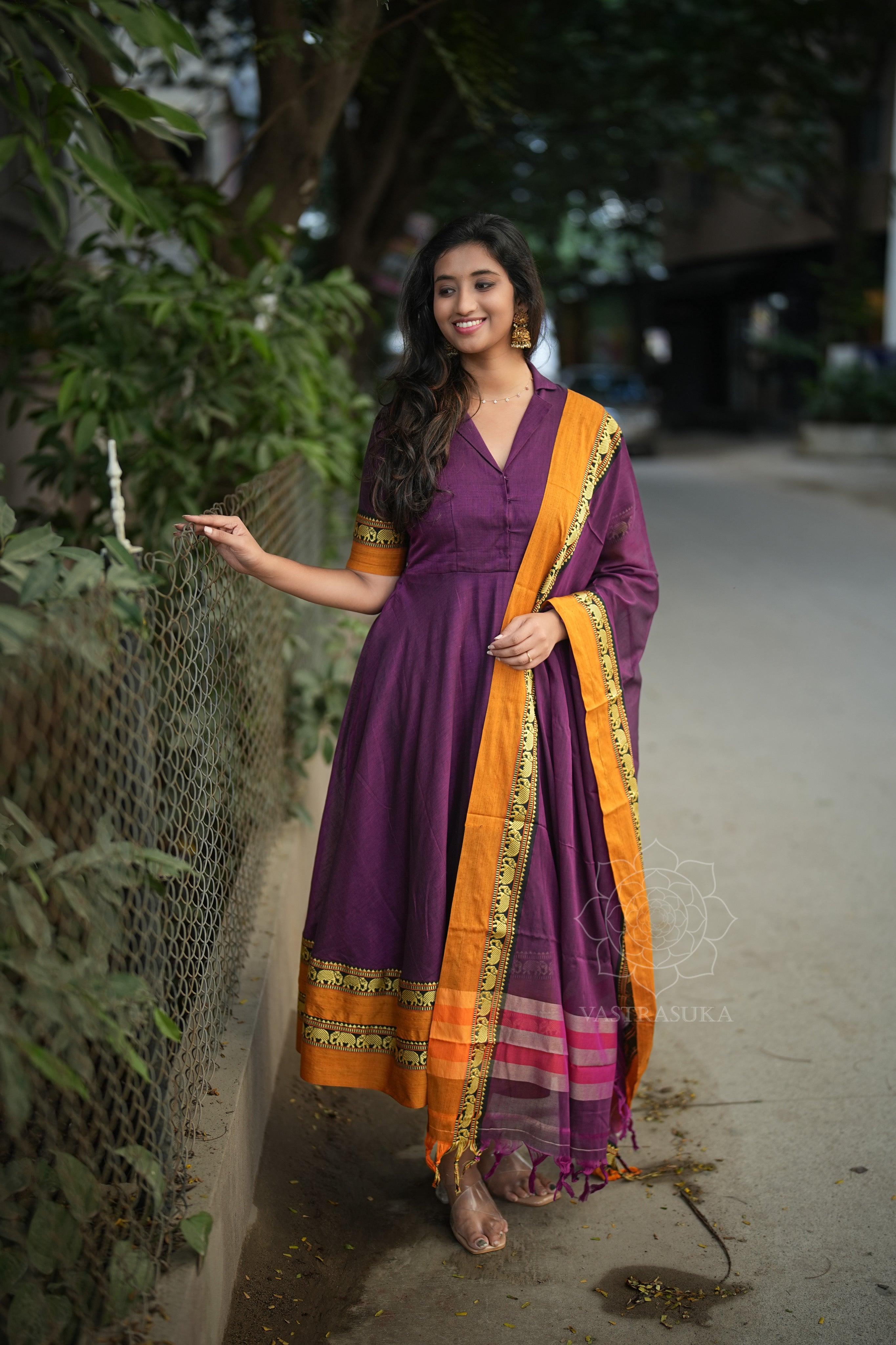 Purple violet handloom Anarkali
