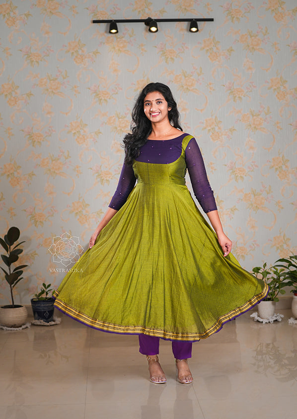 Mehandi Green Handloom Anarkali