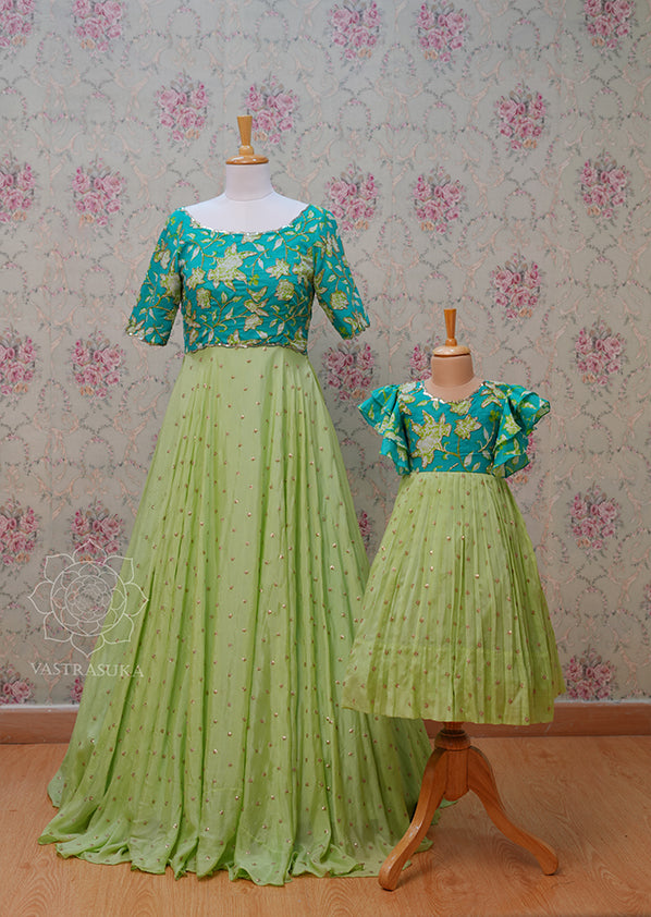 Pista Teal Flora Mom & Kid Combo