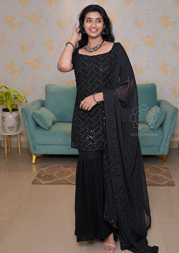 Sparkling Black Sharara Set