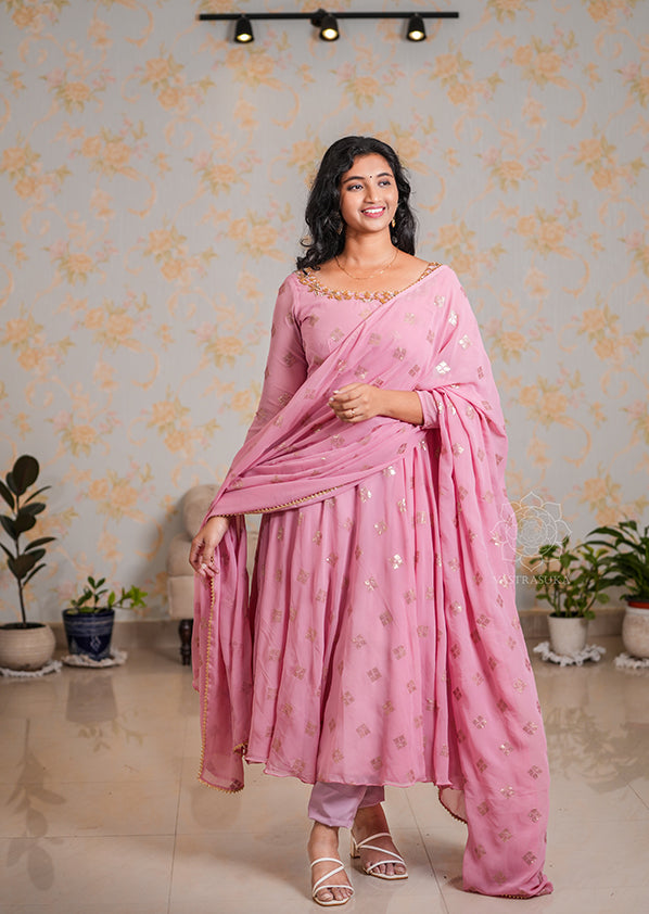 Baby Pink Georgette Anarkali Set