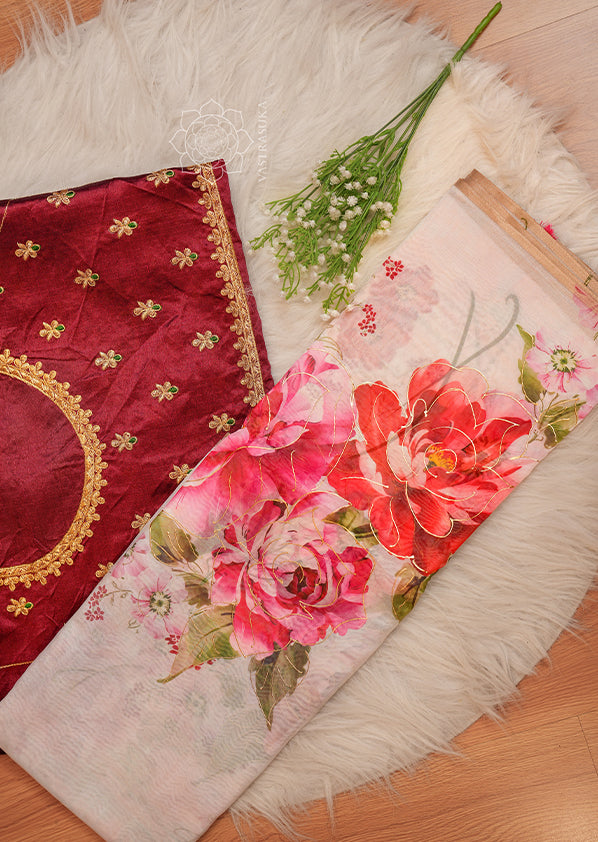 White Floral Silk Tissue Saree