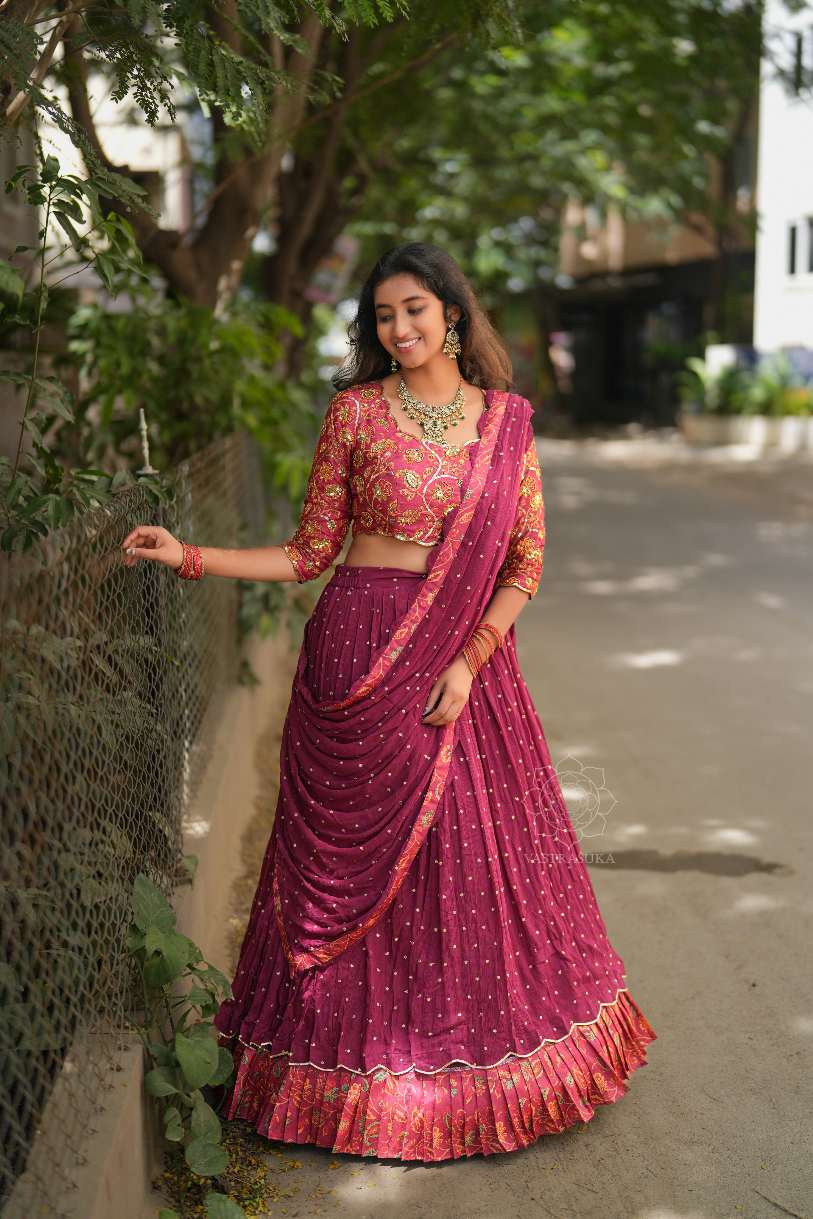 Wine red kalamkari lehanga set
