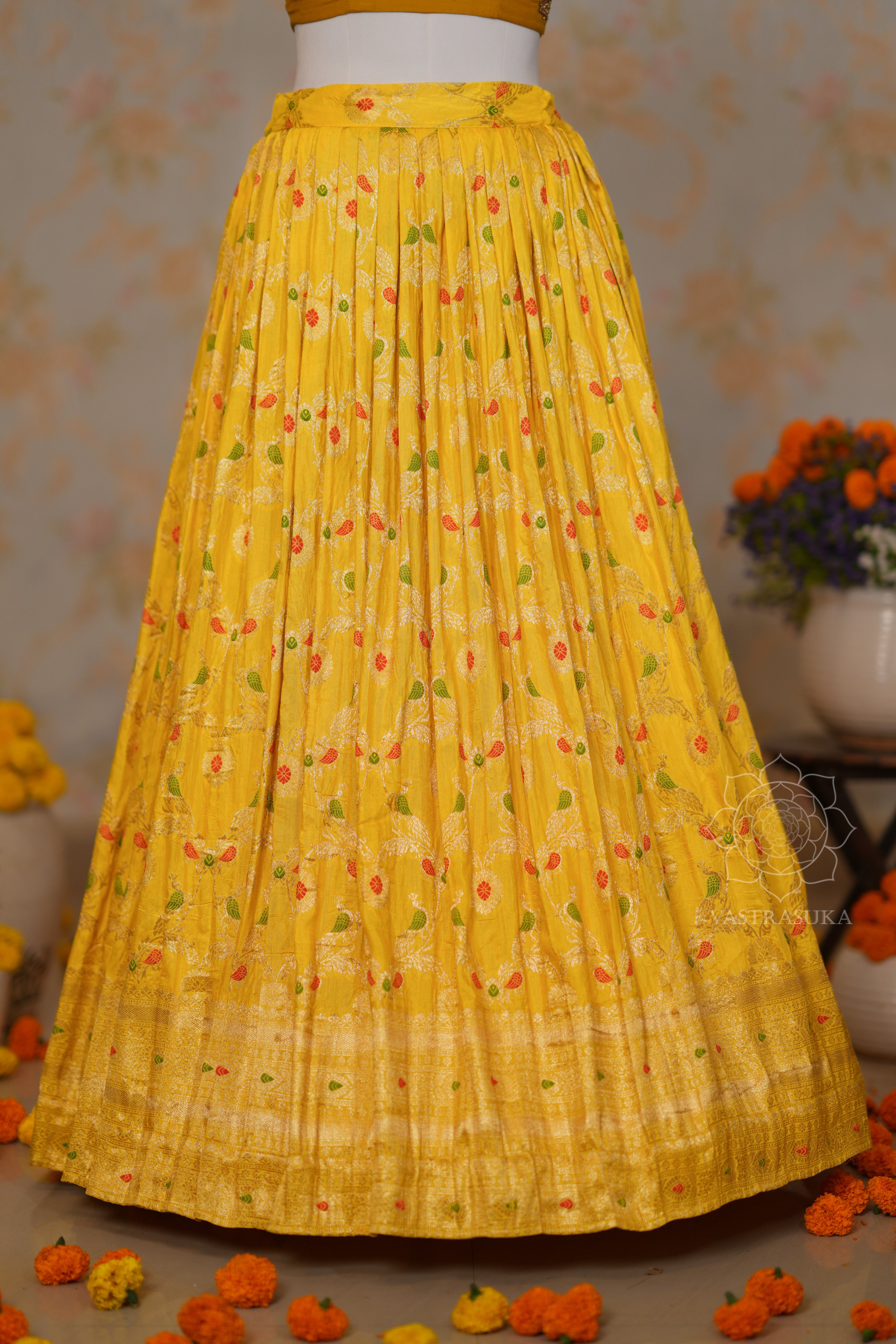 Yellow Zari Weaved Half Saree
