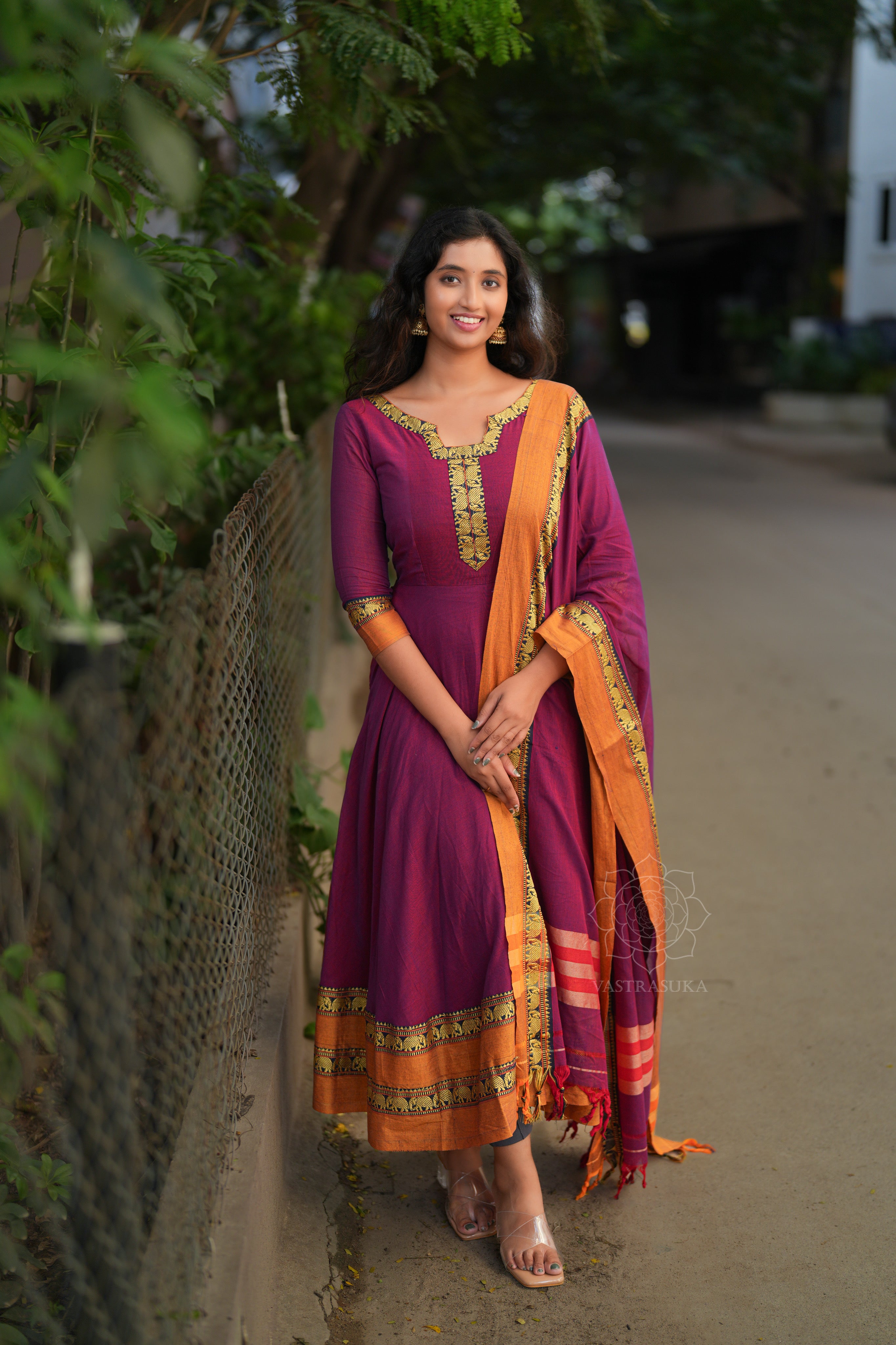 Magenta Pink Handloom Anarkali